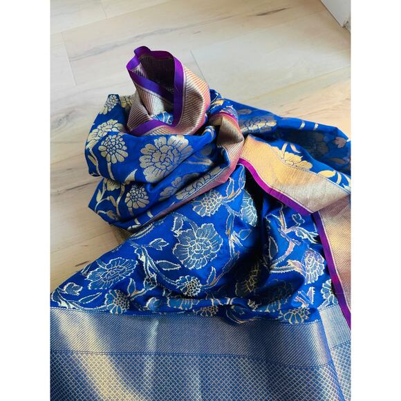 Duppotta Silk Scarf Blue /Purple tassel Trim Ethnic Accessories Wraps Formals - Picture 6 of 10